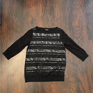 Chic Black Top with White Lace Stripes